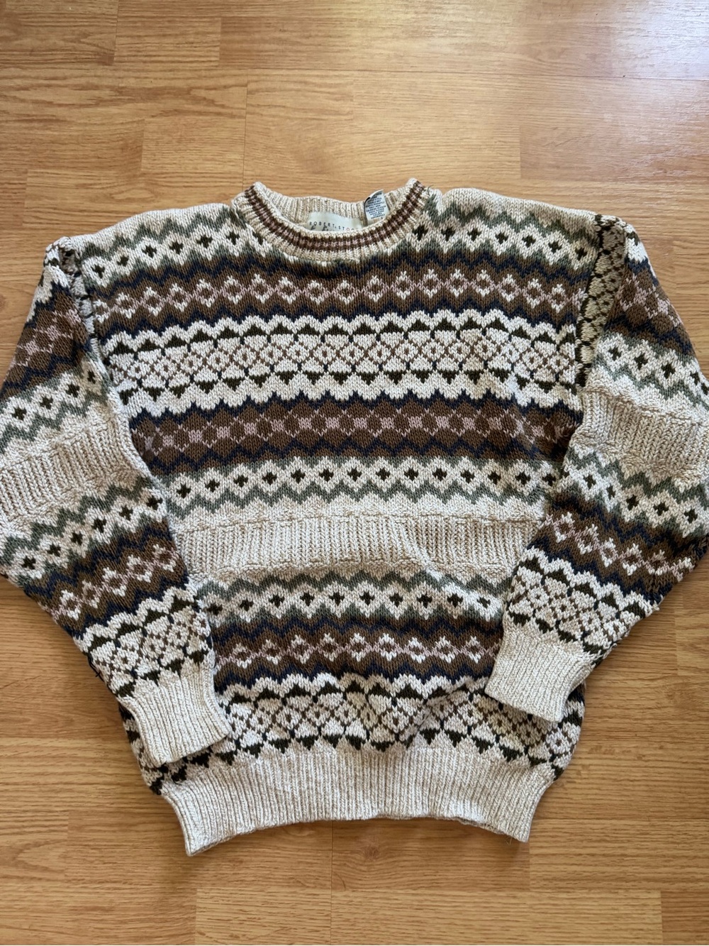 Vintage 90s Robert Stock Fusion Fair Isle Cotton Sweater Size M Made in USA